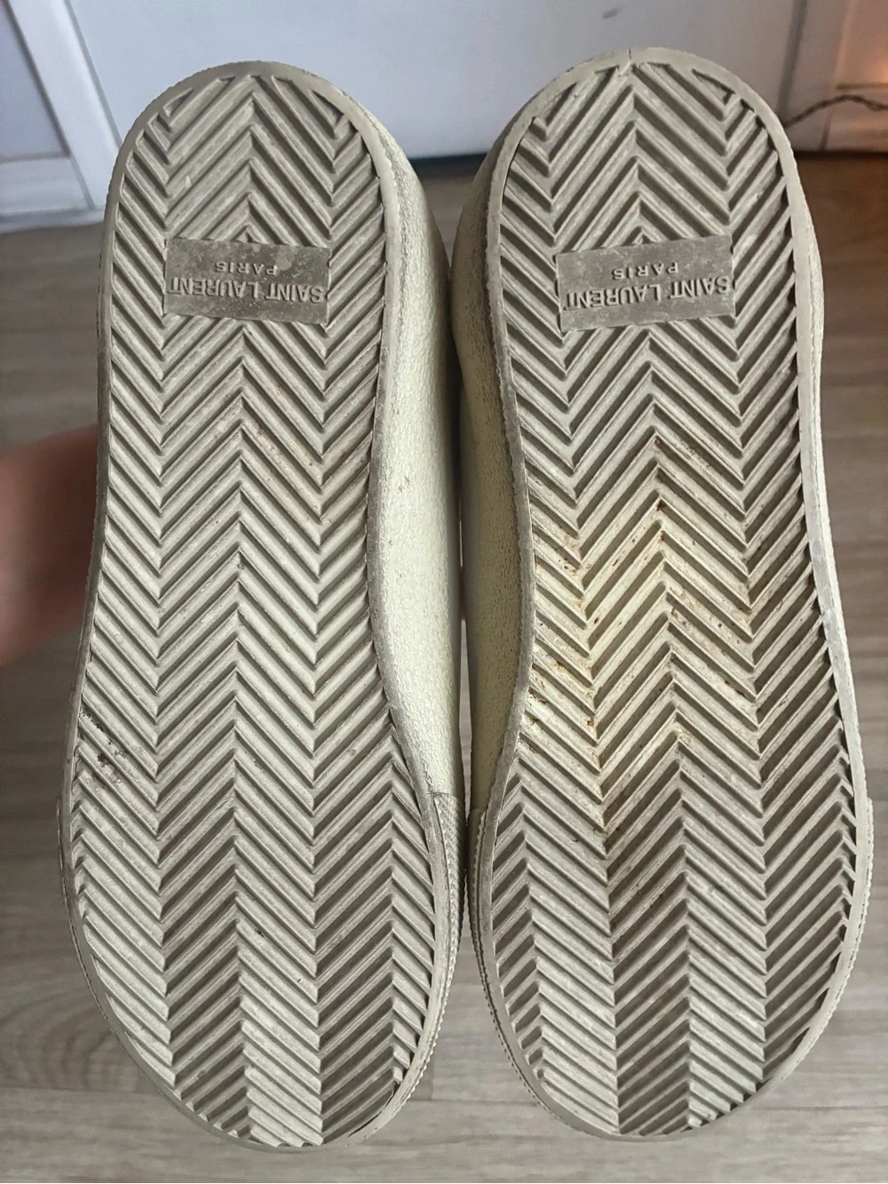 Saint Laurent Off-White Leather Low-Top Sneakers with Gold Insole Logo